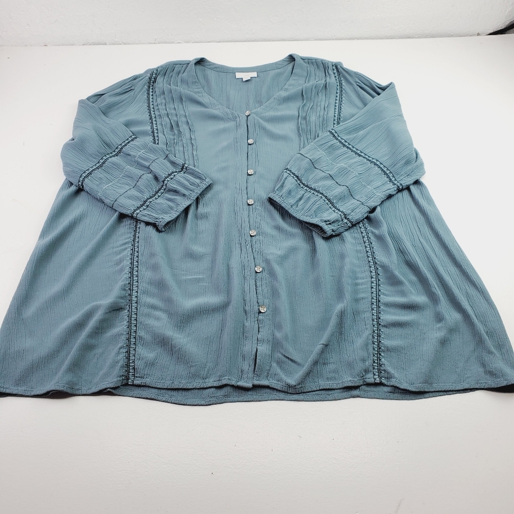 J. Jill Blouse long sleeve Women Size XL V-neck relaxed Button Down